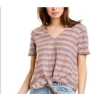 Madewell Plaid Tie Front Top